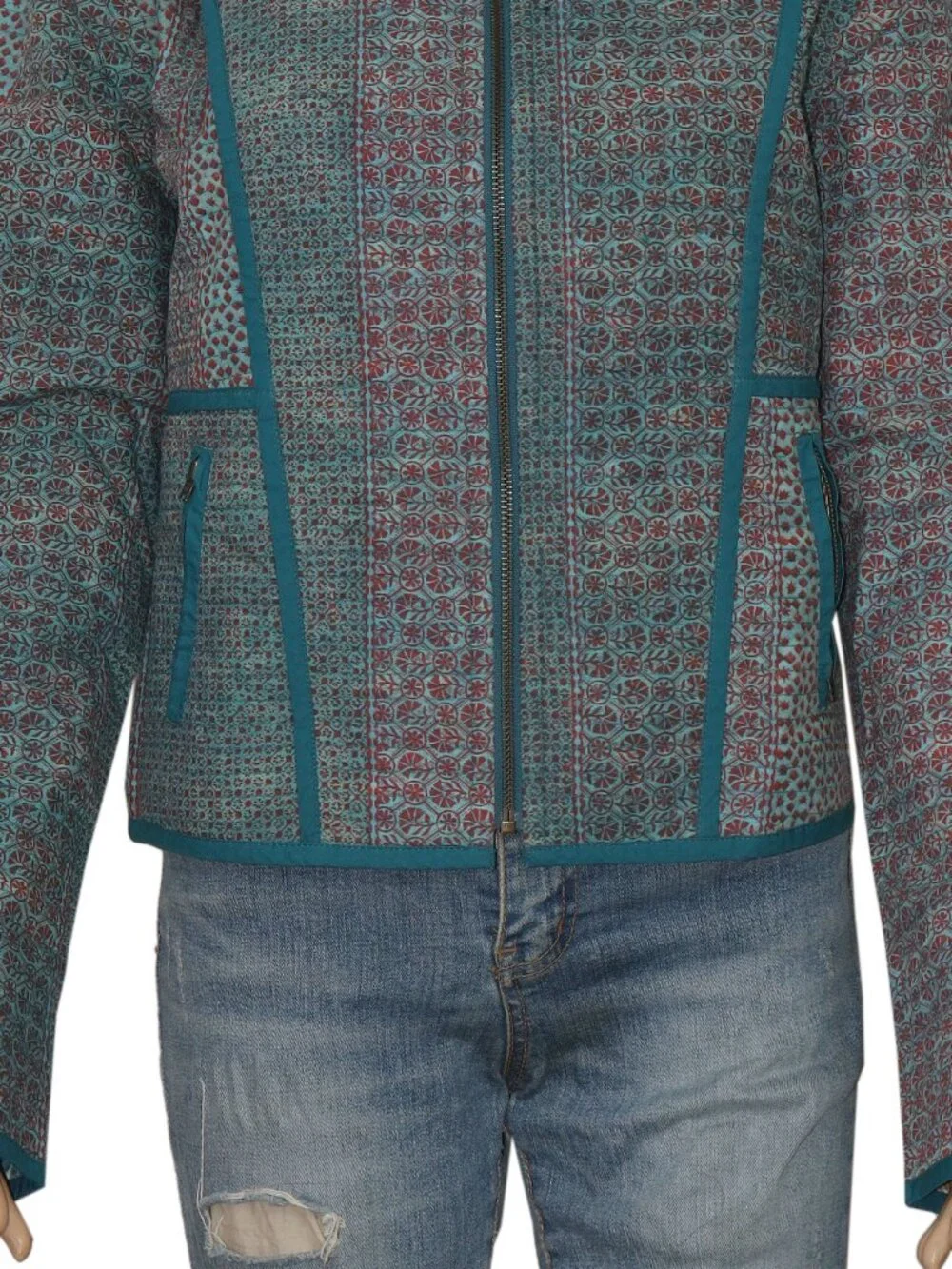 Peruvian Connection Anya Reversible Jacket Block Print Floral Zip L